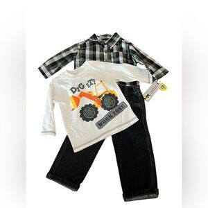 LITTLE REBELS Plaid Shirt/Graphic Tee/ Black Jeans Set